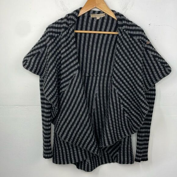 Lineamaglia Sweater Cardigan Waterfall open front Black & Gray Stripes Medium - Picture 1 of 14